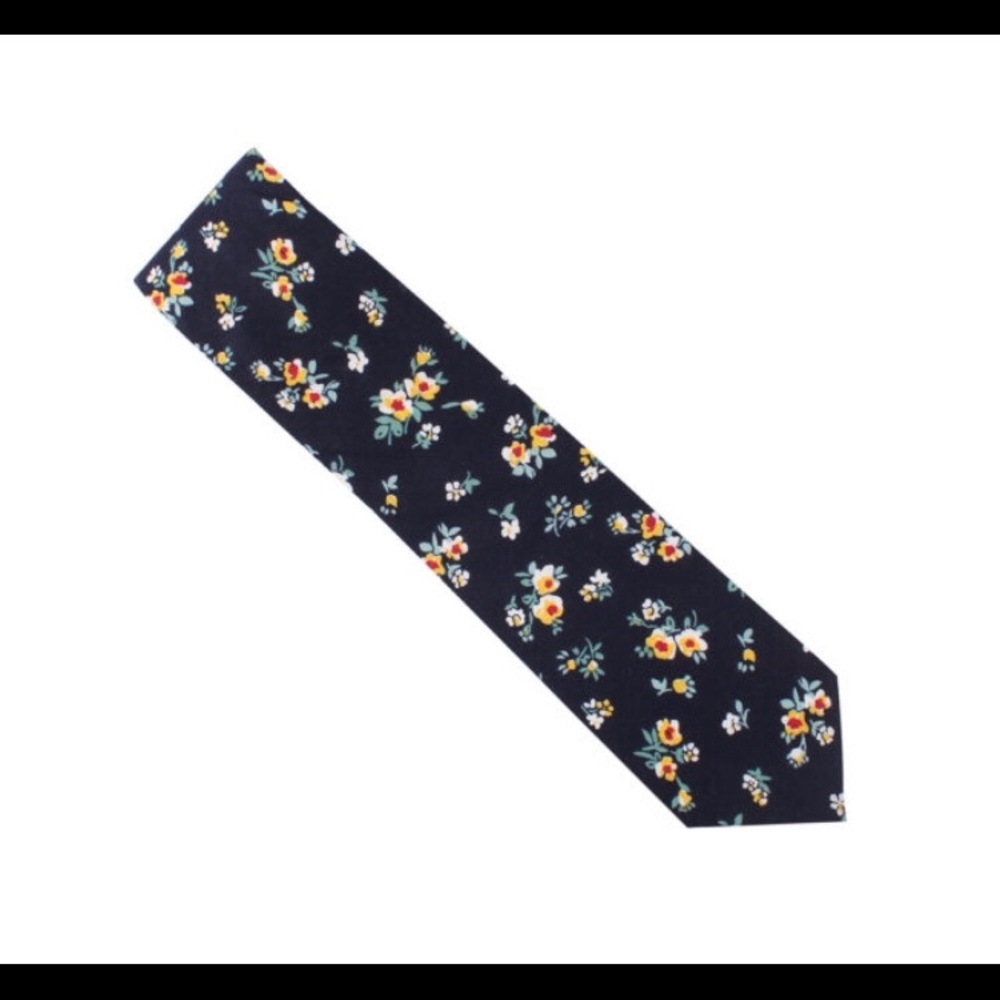 Floral Navy Yellow Skinny Tie